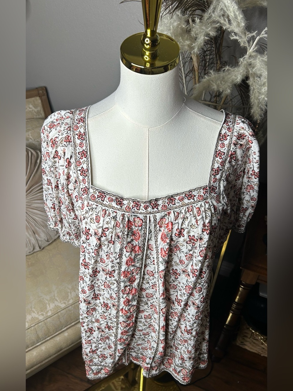 Max Studio London Floral Peasant Blouse Women’s Medium Boho Cottagecore